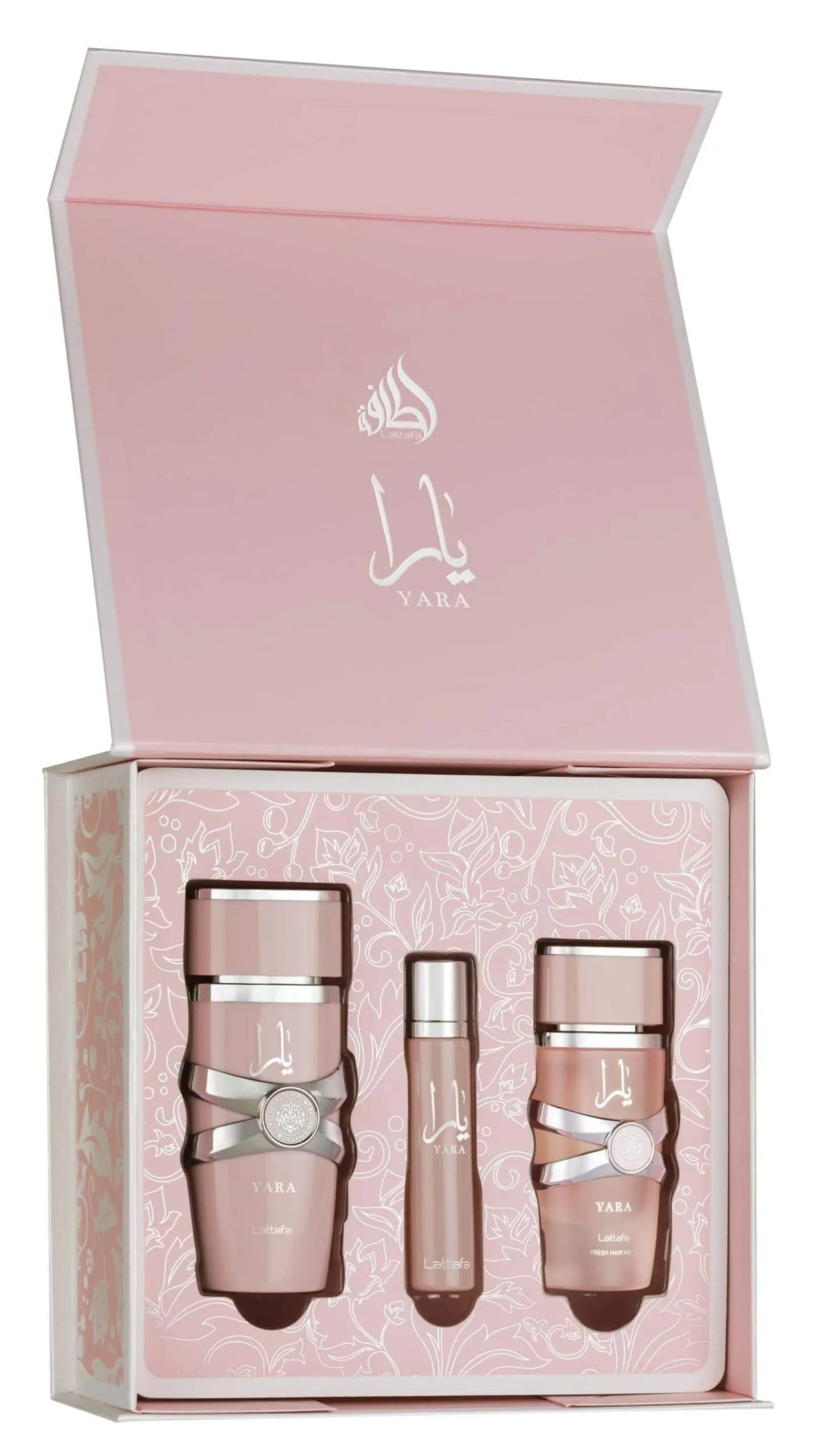 Lattafa Yara ajándékszett (100 ml parfüm + 50 ml hajparfüm + 12 ml utazóparfüm)